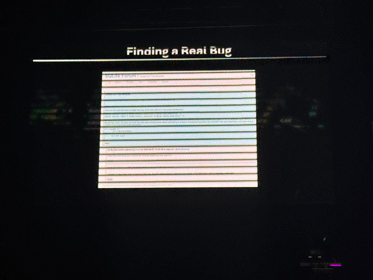 Big story from the AIxCC readout: Team Atlanta's CRS found a real null deference bug in SQLite, which was reported and fixed last week.
sqlite.org/forum/forumpos…
