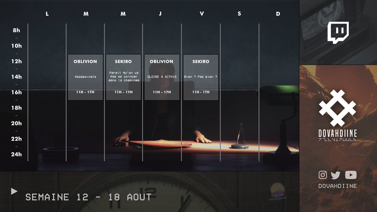 P L A N N I N G

- Poursuite d'Oblivion (et des assassinats de la Confrérie, mouahahaha)
- Début de Sekiro (plaira ? Plaira pas ?)