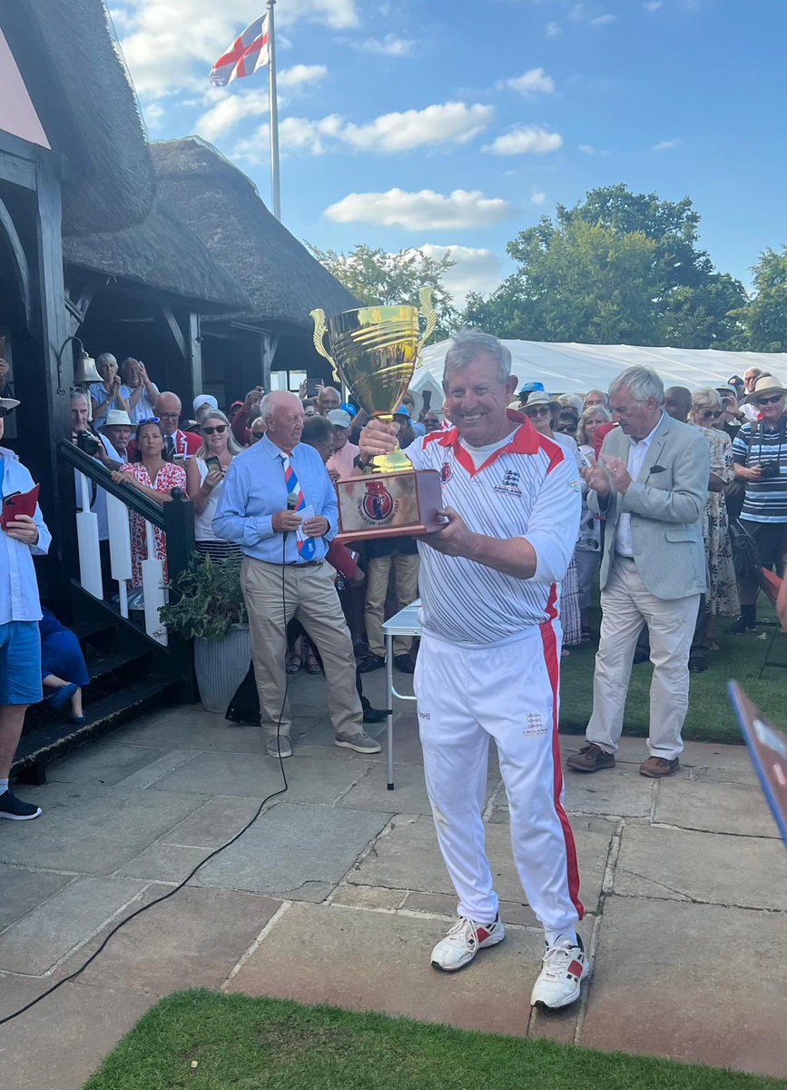 England are the World Champions at over 70s winning by 7 wickets with 212/3. England captain John Evans and the Man of the Match Is pictured below with the trophy <a href="/wormsleycricket/">Wormsley Cricket</a> #seniorscricket