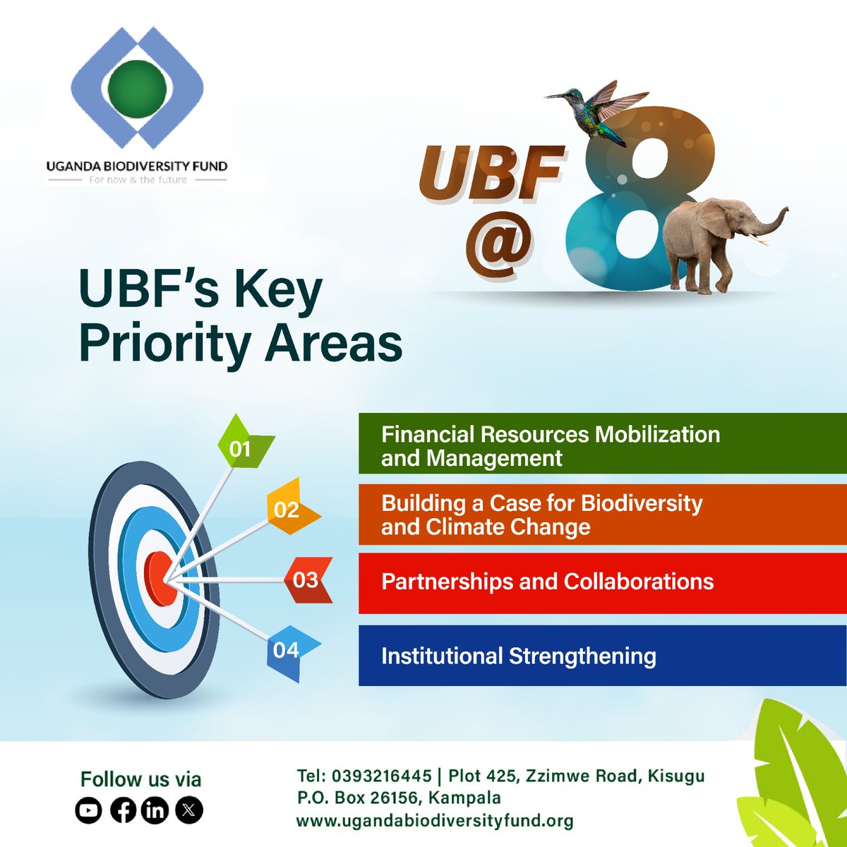 Celebrating 8 years of conservation excellence ! UBF, as Uganda's leading CTF has mobilized resources to protect KBA alongside our dedicated partners. Join us on Mon, Aug. 12th at Sheraton Hotel, 7:30 am, as we mark this milestone! #UBF@8 #UBFat8 #Conservation #Biodiversity