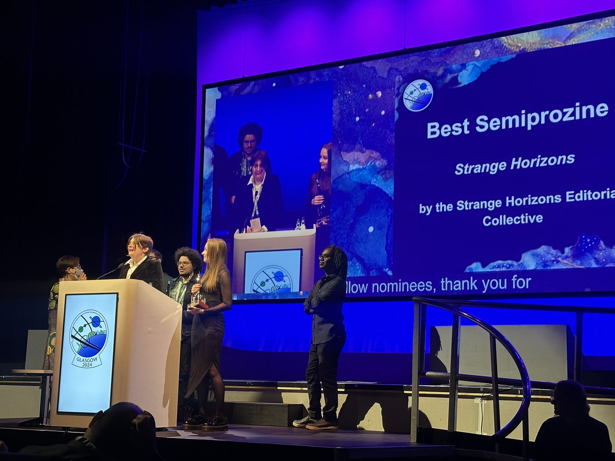 locusmag's tweet image. The #hugoawards winner for Best Semiprozine is Strange Horizons.