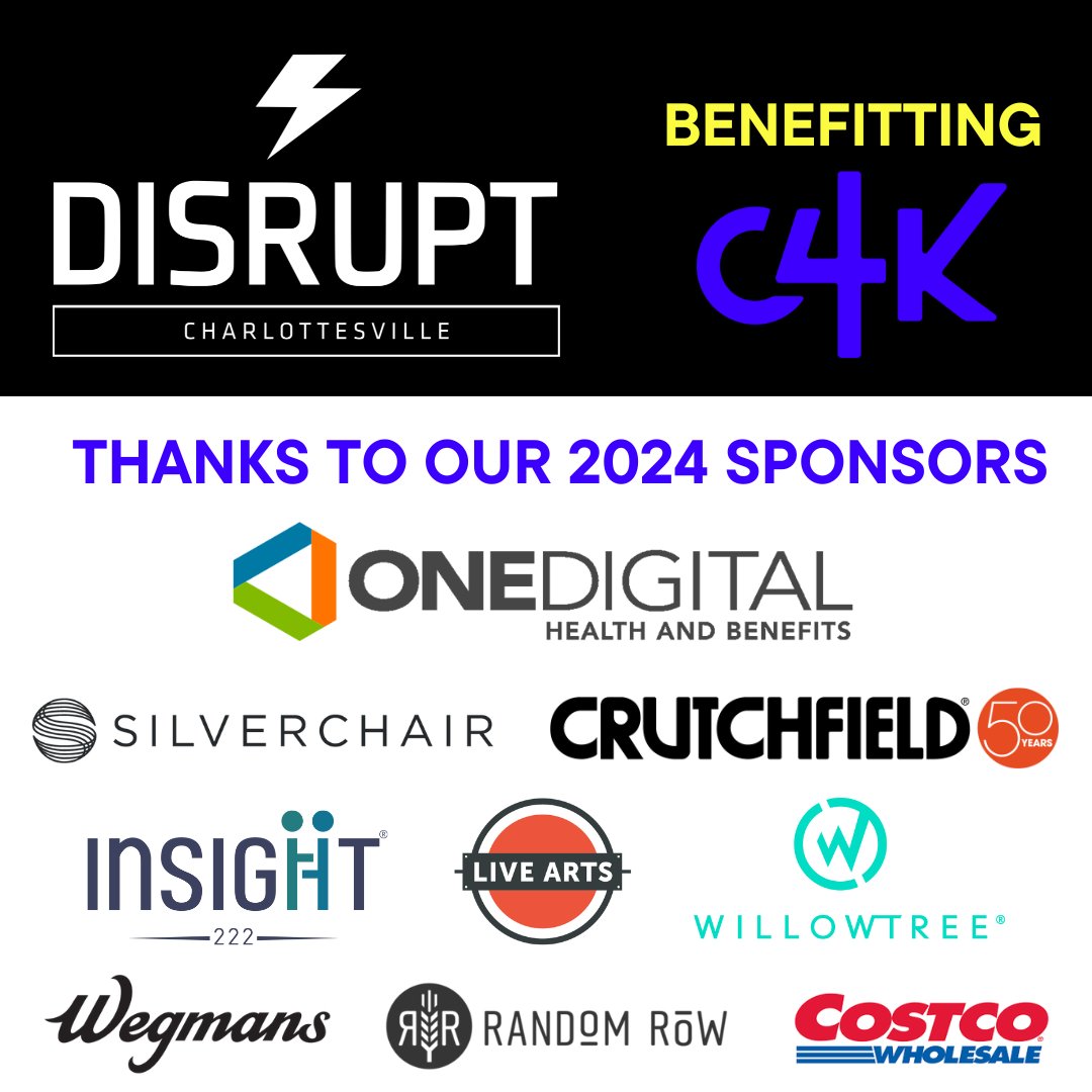 ⚡️ DisruptHR Cville benefits C4K, a local nonprofit who combines mentoring and technology to prepare youth for brighter futures.

Thanks to our generous community sponsors, all the proceeds from the 2024 event go directly to C4K! 🙌.

eventbrite.com/e/disrupthrcha…