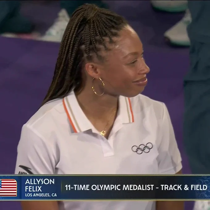 Allyson Felix honored at the Closing Ceremony after establishing the first ever nursery in the athlete village 👏 #ParisOlympics