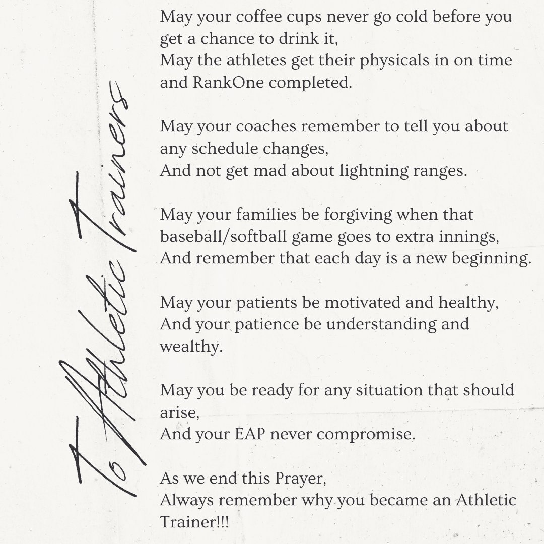 A new 'prayer' for Athletic Trainers this year!

And yes I did just make this up like half an hour ago!