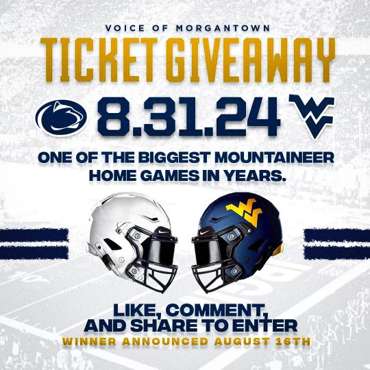 LIKE, COMMENT, SHARE and follow <a href="/voicemorgantown/">The Voice of Morgantown</a> to enter to win tickets to the biggest #WVU game in years! Winner announced THIS FRIDAY!