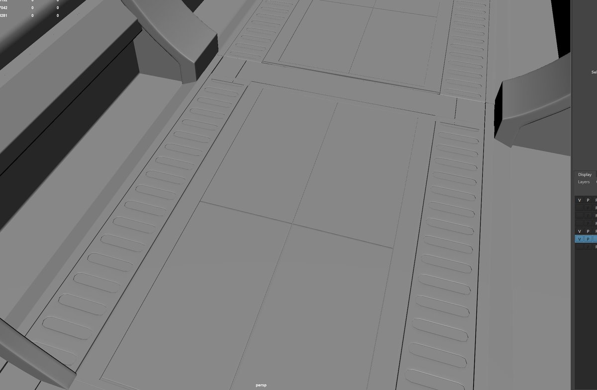 Alex_s189's tweet photo. Time to call it a weekend. Spent today blocking and learning about setting up my own Pomsheets and using mesh decals so goign to use them for a lot of the detailing work! So no more modelled floor lights like these! This project is all about learning :D #SGU #StargateSG1 https://t.co/pPSutI1sUp