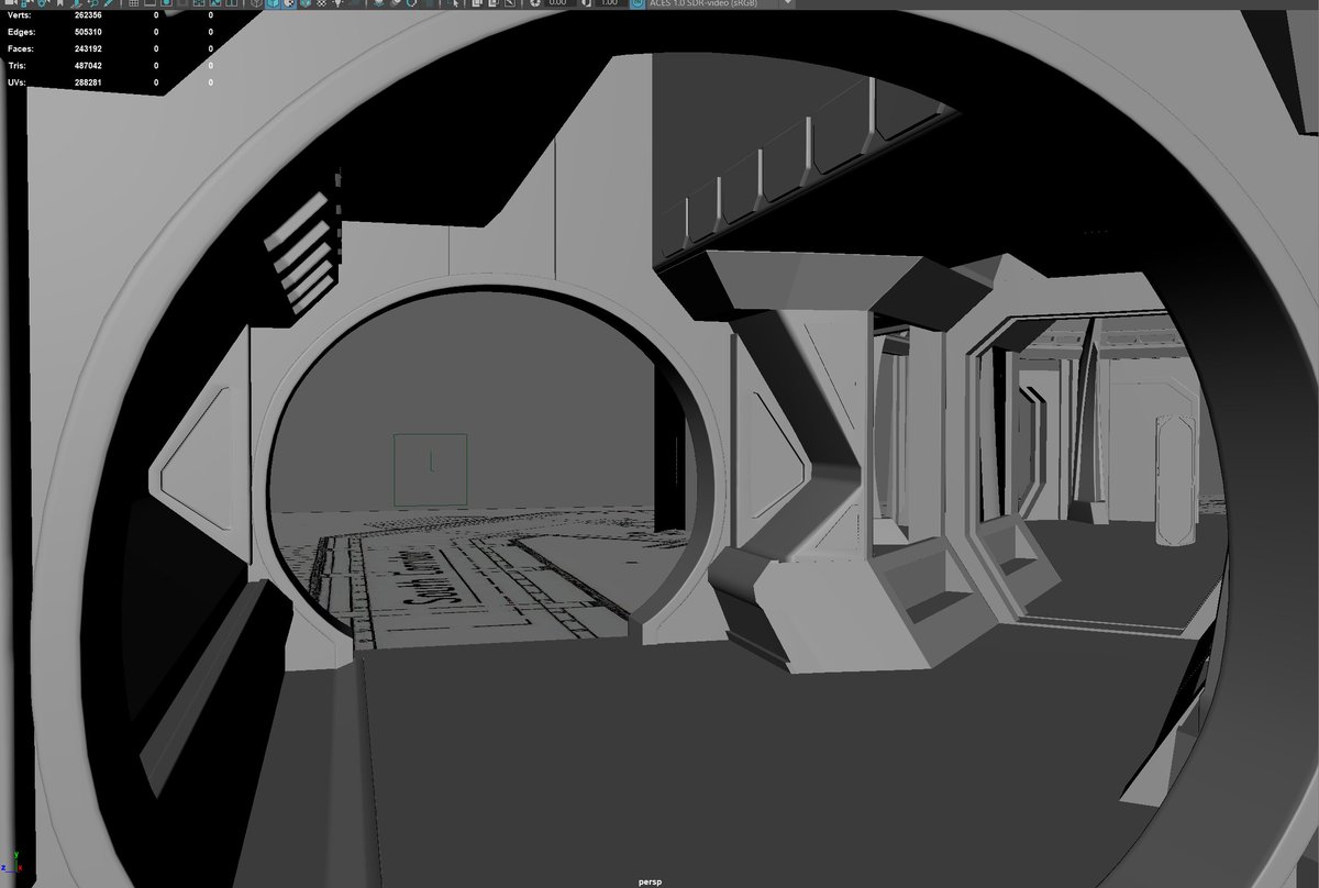 Alex_s189's tweet photo. Time to call it a weekend. Spent today blocking and learning about setting up my own Pomsheets and using mesh decals so goign to use them for a lot of the detailing work! So no more modelled floor lights like these! This project is all about learning :D #SGU #StargateSG1 https://t.co/pPSutI1sUp