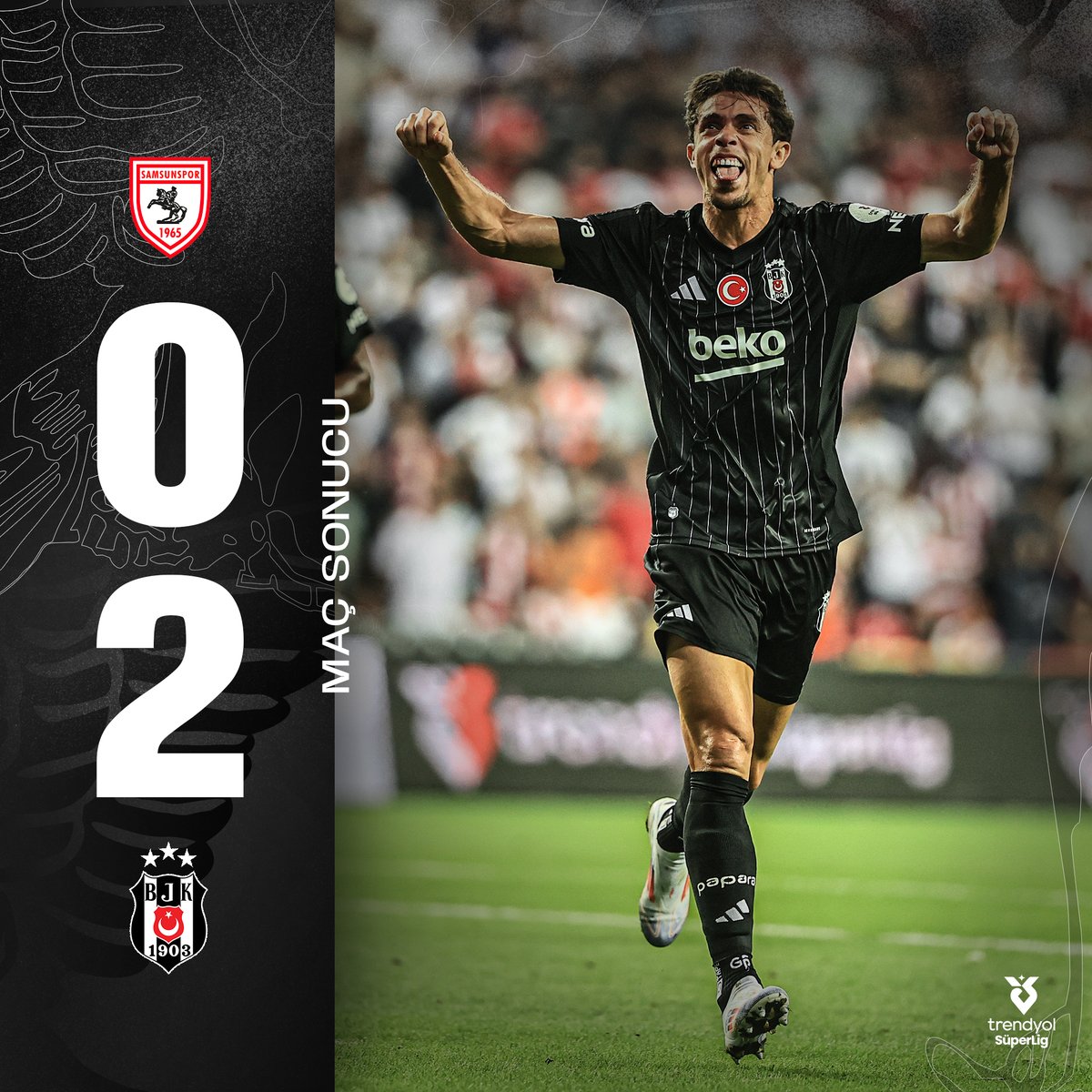 MAÇ SONUCU | Trendyol Süper Lig'in 1. haftasında Samsunspor'u 2-0 mağlup ediyoruz! 💪

⚽ 31’ Rafa Silva
⚽ 36’ Paulista

#SAMvBJK [0-2]