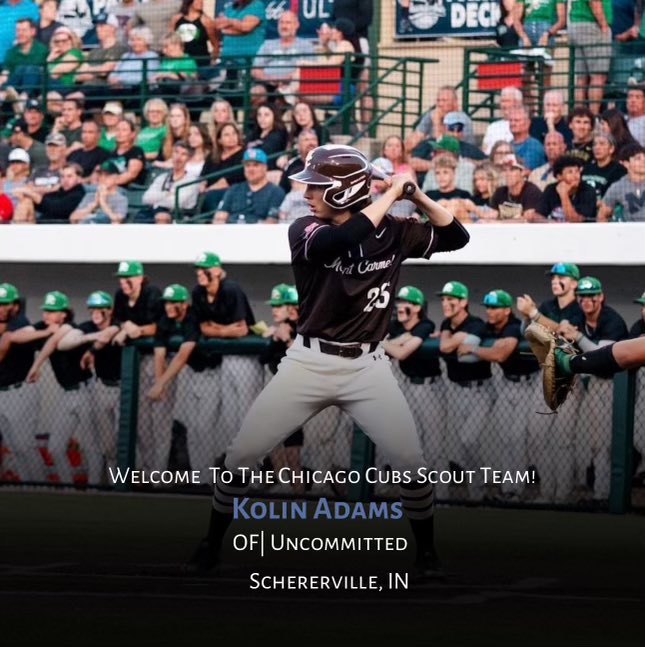 Chicago Cubs Scout Team (@cubsscoutteam) on Twitter photo Welcome to the Cubs Scout Team <a href="/KolinAdams/">Kolin Adams</a>. Kolin is a top of the order hitter and plus plus defensive outfielder. We are very excited to have him on the team. Welcome to the Cubs Scout Team <a href="/KolinAdams/">Kolin Adams</a>. Kolin is a top of the order hitter and plus plus defensive outfielder. We are very excited to have him on the team.