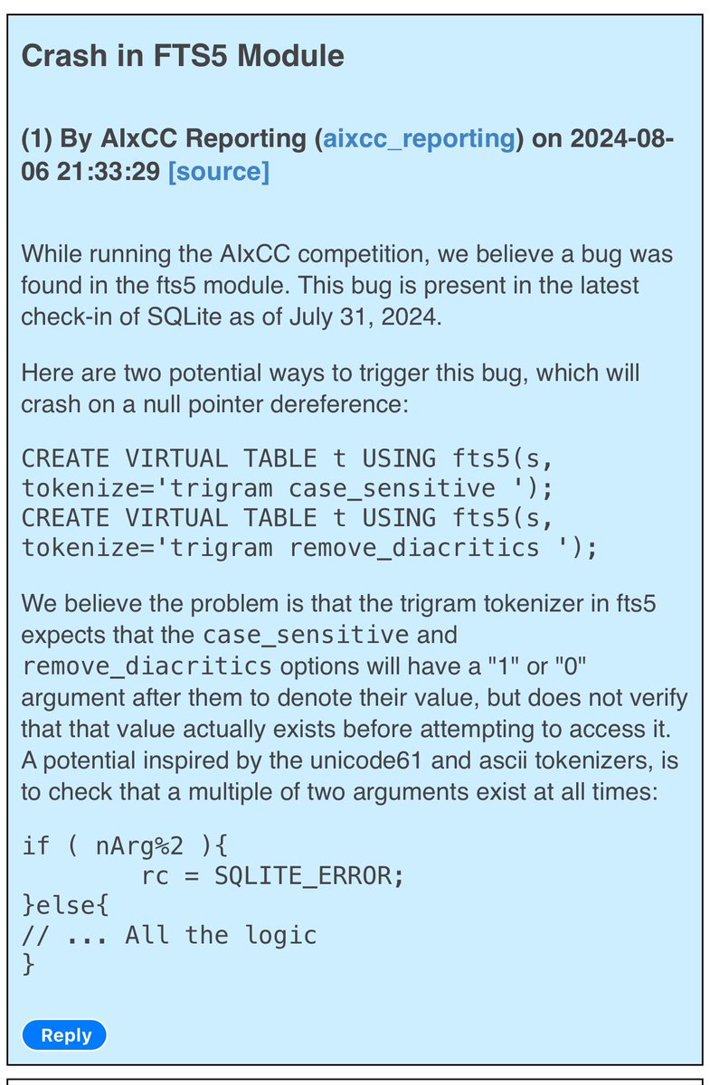Our team at #AIxCC, CRS Atlantis 🌊,  uncovered a zero-day vulnerability in SQLite3 during the competition! 🔥