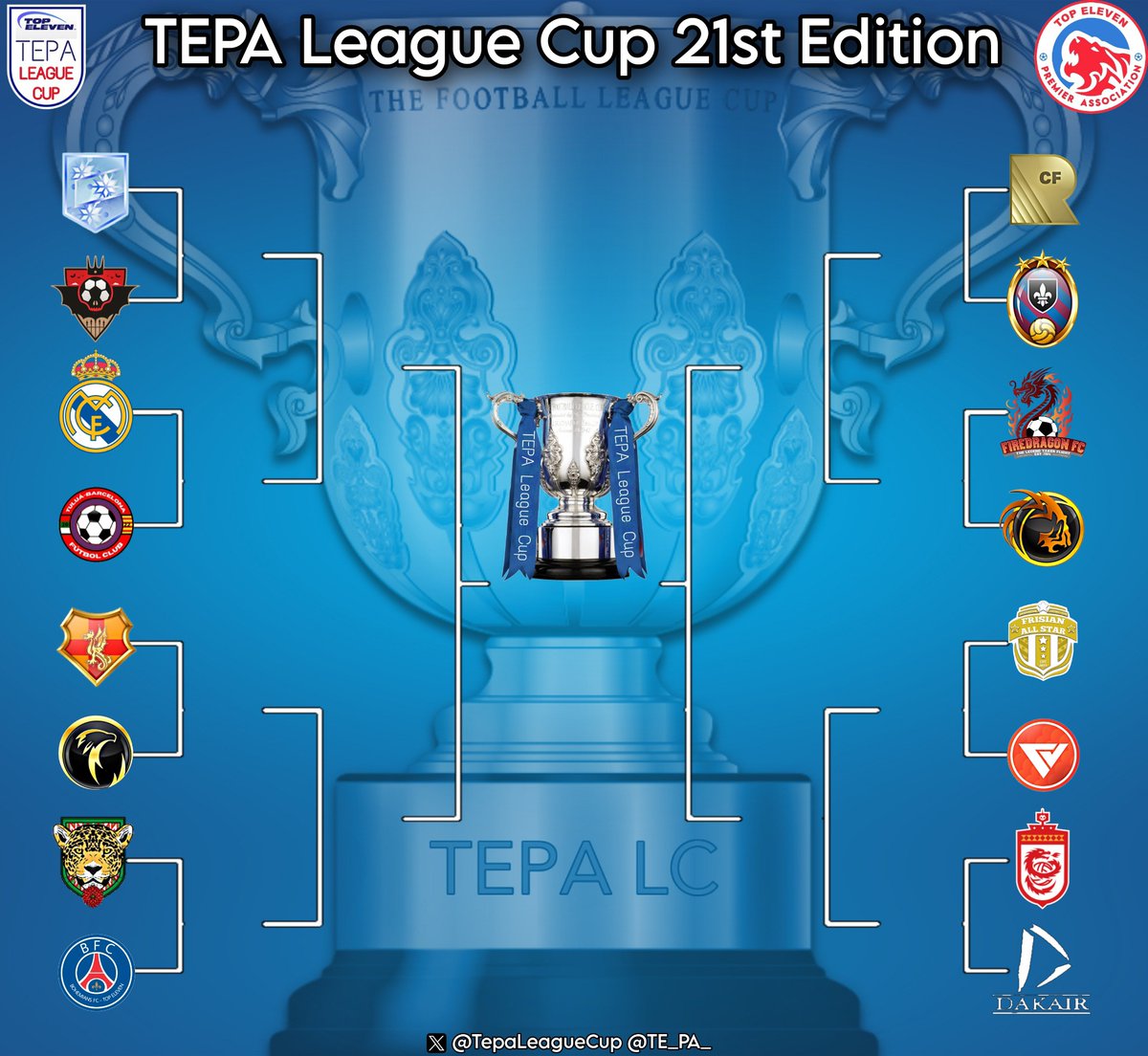 TepaLeagueCup's tweet photo. #TEPALC21st R16

@AmegadzieAndy [H]vs @chrisjoe554
@the_king_te11 [H]vs @TuluaBarcelona
@Samnezy [H]vs @teemmydahyor
@Nikos_xyp [H]vs @BohemiansFC_
@FiSawda [H]vs @ToscanaAFC
@FireDragon0716 [H]vs @akram_mokh36748
@Abometal_ [H]vs @Bruce_Wayne_05
@LekyPresh [H]vs @Dakaiir

#TEPA https://t.co/KkVF2Xws4X
