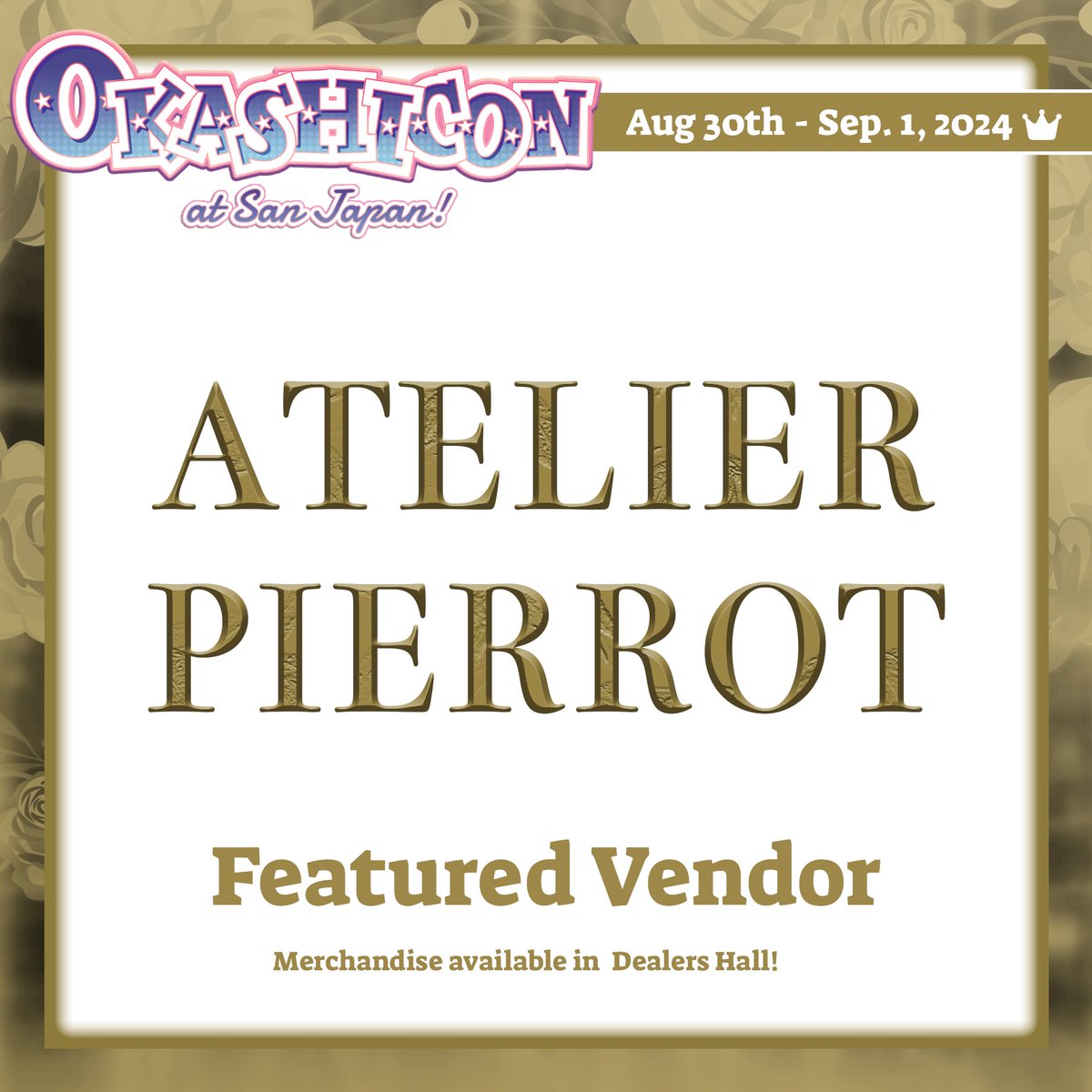 We are pleased to announce that Atelier Pierrot will be one of our featured brands in our vendor's room! Be sure to stop by and shop their selection.

A pioneer of early gothic fashion in Harajuku, their designs are perfect for Lolita fans and those who love elegant styles.