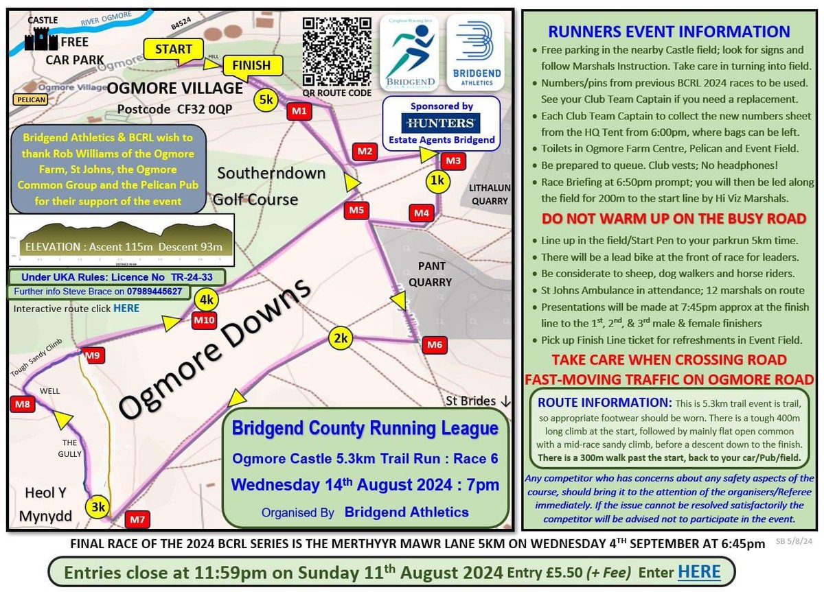 Entries for round 6 of this year’s Bridgend County Running League close at midnight tonight - resultsbase.net/event/6917 

Our hosts <a href="/BridgendAC/">Bridgend Athletics</a> look forward to welcoming you to Heol Y Mynydd on Wednesday 14th August at 7pm.

See you there
#BCRL2024