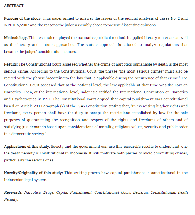 Jurisprudence_e's tweet photo. Palevo, Ernesto, dkk. “Dissenting Opinion on the Constitutionality of Capital Punishment for Narcotics Crime.” Jurnal #Jurisprudence, Juli 2023, hlm. 113–29. https://t.co/RWqsxZGR9K, https://t.co/SlhYQKbd5m. https://t.co/Lz5vA7c5Vx