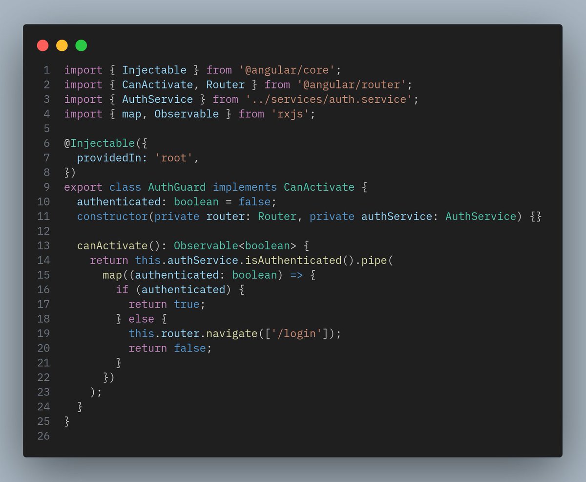 PDEProgramacion's tweet photo. Simple authentication guard in Angular 18!! #Angular #FrontEndDeveloper #frontenddevelopment #reactjs https://t.co/yj4wwIJdEm