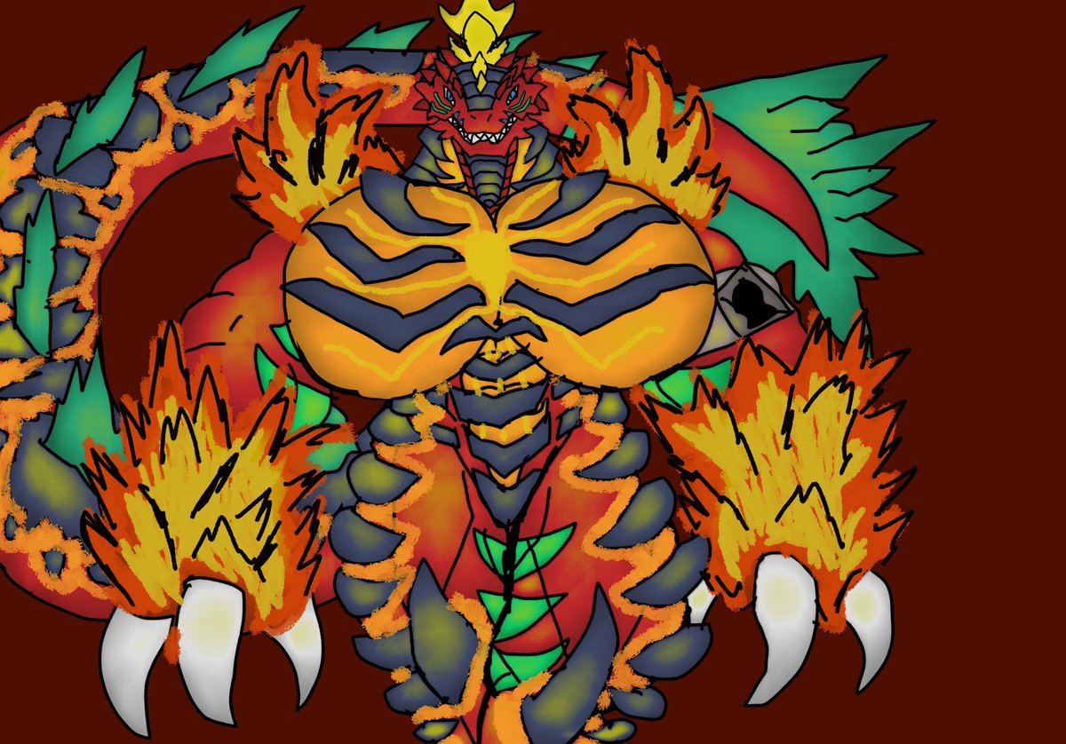 coronasaur's tweet photo. Happened to learn that Digimon finally has a new ‘mon just straight up called Dinomon (as opposed to Dinorex, Dinobee, etc) and not only is it 100% my jam, it comes from one of my fav underrated evolution lines, Tyrannomon! So naturally I made a buff lady out of it. https://t.co/vXSoZ0nr88