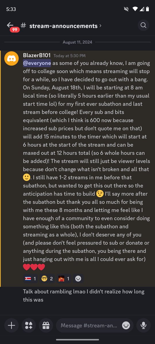 August 18th, my first subathon and last stream before college. Be there (or don't I don't control you, you have free will) 🥺