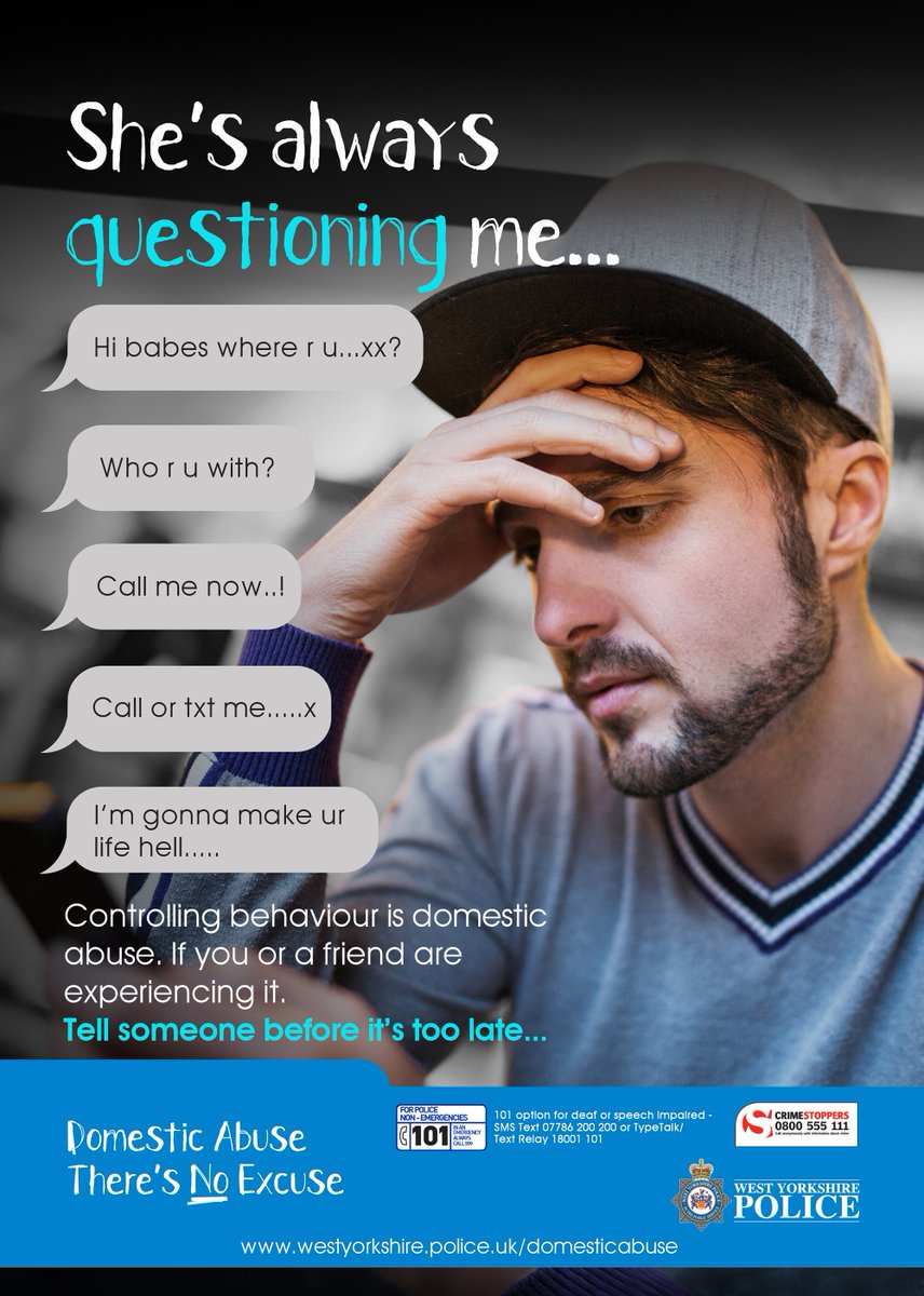 Domestic abuse is defined as: Any incident or pattern of incidents of controlling, coercive, threatening behaviour, violence or abuse between those aged 16 or over, who are, or have been intimate partners or family members...

westyorkshire.police.uk/ControllingBeh…