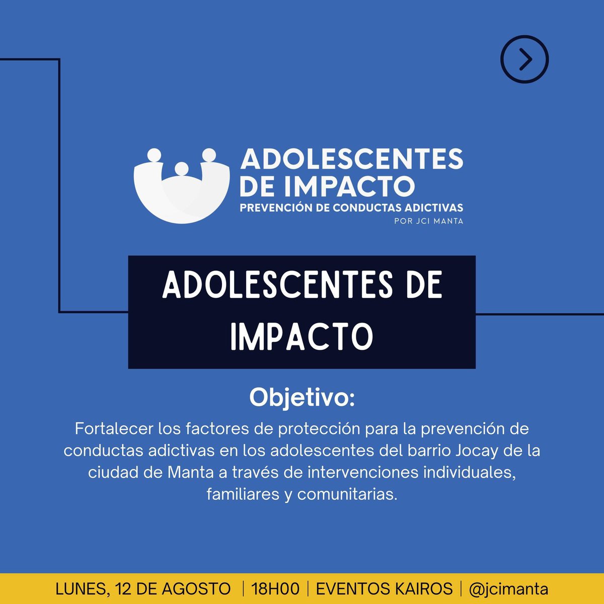 VII CUMBRE DE ALIANZAS JCI MANTA 2024

Estás listo para conocer nuestros proyectos y aportar como aliado estratégico de la JCI Manta? 

Acompáñanos este lunes 12 de Agosto, a las 18:00, escríbenos en interno para más detalles.

#JCI #MarcandoLaDiferencia #JCIManta #JCIEcuador