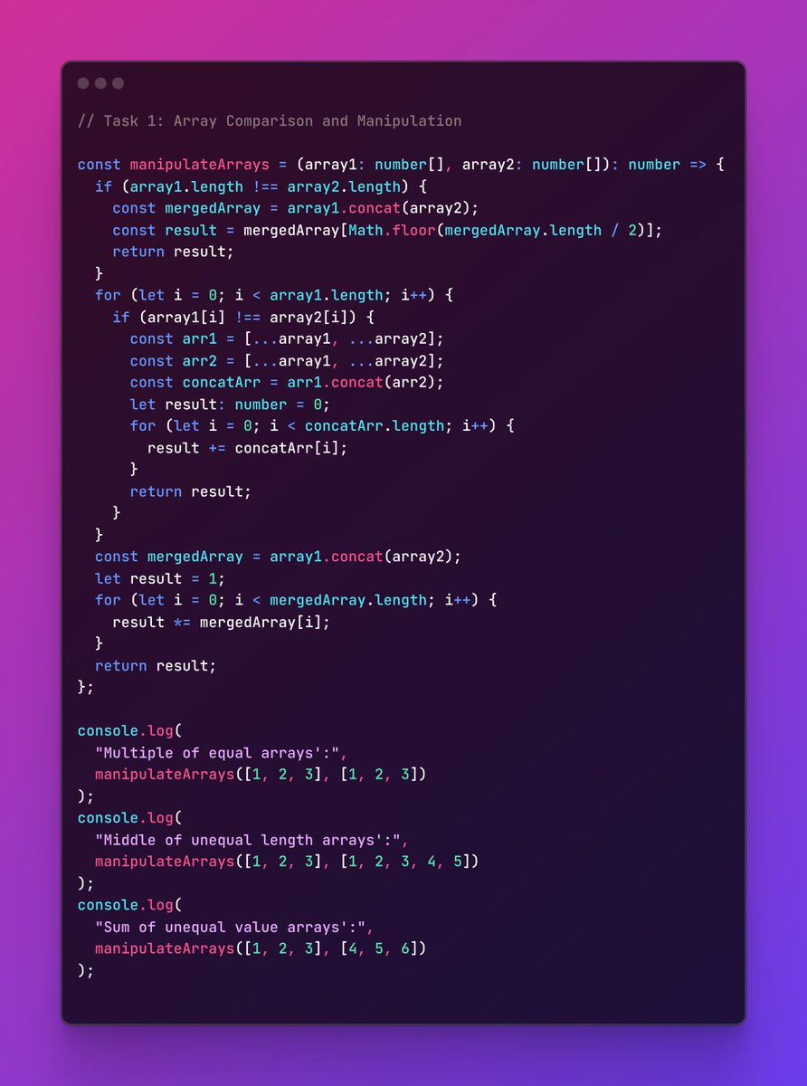 realg701's tweet image. Day 5:-
Task 1: Array Comparison and Manipulation
Task 2: Extract First Letters from String Array
30 days coding challenge started by #Hello_Coders admins Kanwal Heer | Naimal Arain | Filza Khan
#Hello_Coders_Probelm_Solving_Challenge
#Problem_Solving
#Challenge
#DSA
