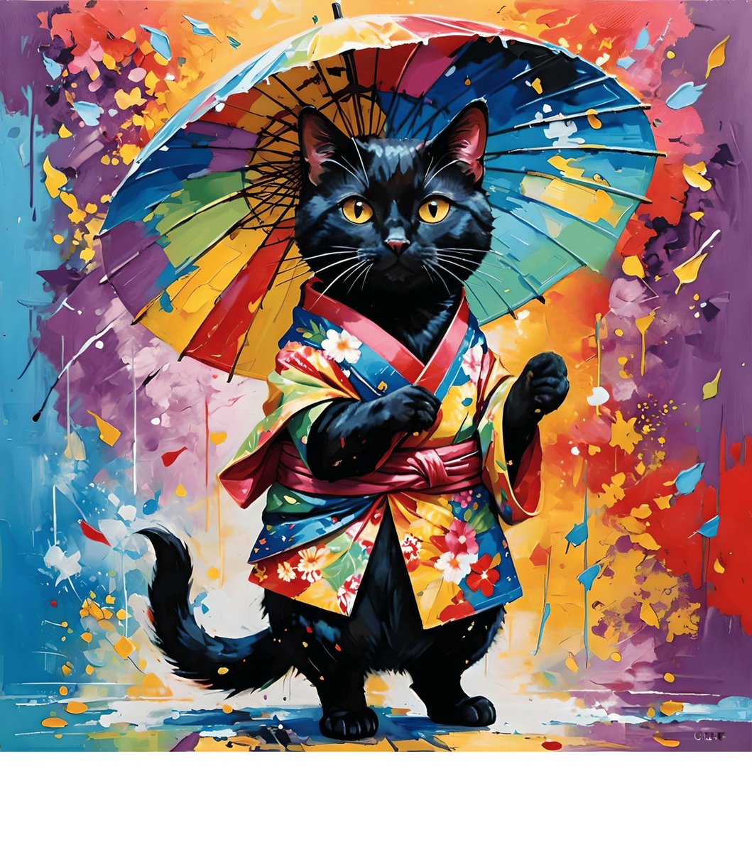 kimonocatcups's tweet photo. Jinx the Black Cat stuns in a vibrant Color Splash Kimono, a purrfect blend of elegance and playfulness. 🐾✨ #BlackCatFashion #ColorSplashKimono #CatStyle #KimonoLove #FashionFelineBlack Cat Color Splash Kimono https://t.co/KGsVclmQ8A