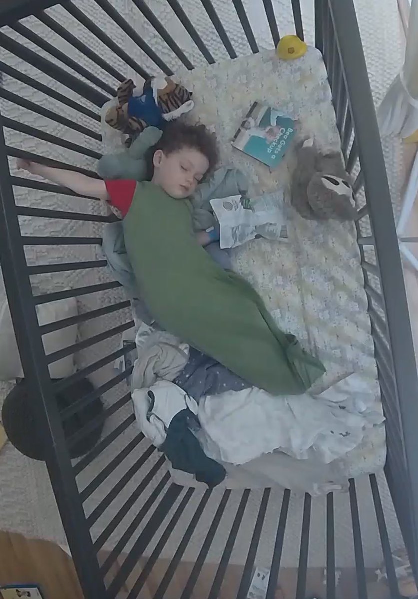 JustinGrayWSB's tweet image. Nobody told me about 2-year old molars. Ugh. It's made for a very tough weekend in our house. But here he is looking like an angel asleep with his hands in the bag of crunchies.