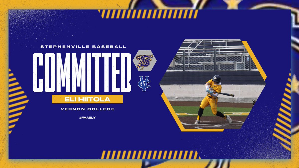 Coach Justin Swenson (@sville_swenson) on Twitter photo Congratulations <a href="/EliHiitola/">Eli Hiitola</a> for your commitment to <a href="/Vernon_Baseball/">Vernon College Baseball</a>
#FAMILY <a href="/sville_sports/">Stephenville Athletics</a> <a href="/CoachDoty_SHS/">Sterling Doty</a> Congratulations <a href="/EliHiitola/">Eli Hiitola</a> for your commitment to <a href="/Vernon_Baseball/">Vernon College Baseball</a>
#FAMILY <a href="/sville_sports/">Stephenville Athletics</a> <a href="/CoachDoty_SHS/">Sterling Doty</a>