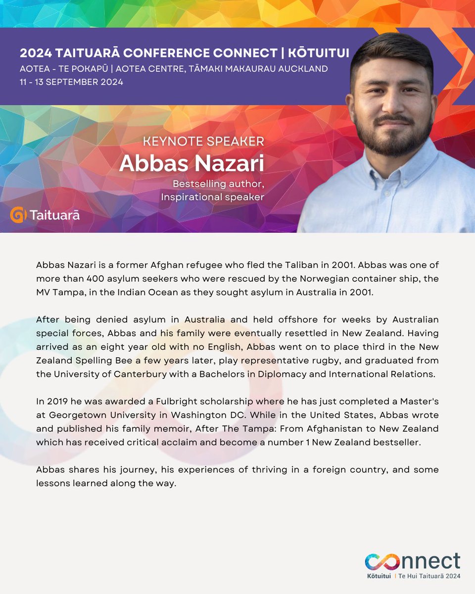 Get ready to be inspired by one of the keynote speakers for our 2024 Taituarā Conference, Abbas Nazari.

Registrations are open for our 2024 Taituarā Conference, taking place at the Aotea Centre, Tāmaki Makaurau Auckland, on 11 – 13 September.

lnkd.in/gQpMEbGG