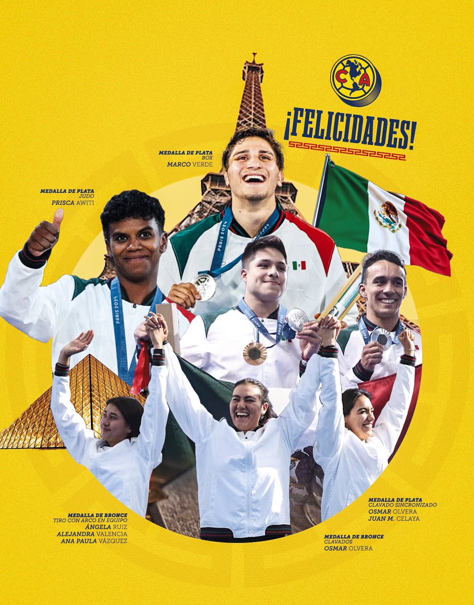ClubAmerica's tweet photo. ¡Muchísimas felicidades, atletas! A ustedes, que con su gran esfuerzo, dedicación y profesionalismo representaron a México de una forma inigualable e impresionante 🇲🇽✨

Más que merecidas cada una de esas medallas, ¡totalmente orgullosos de ustedes! 💙💛 https://t.co/JqN4kZoLYB