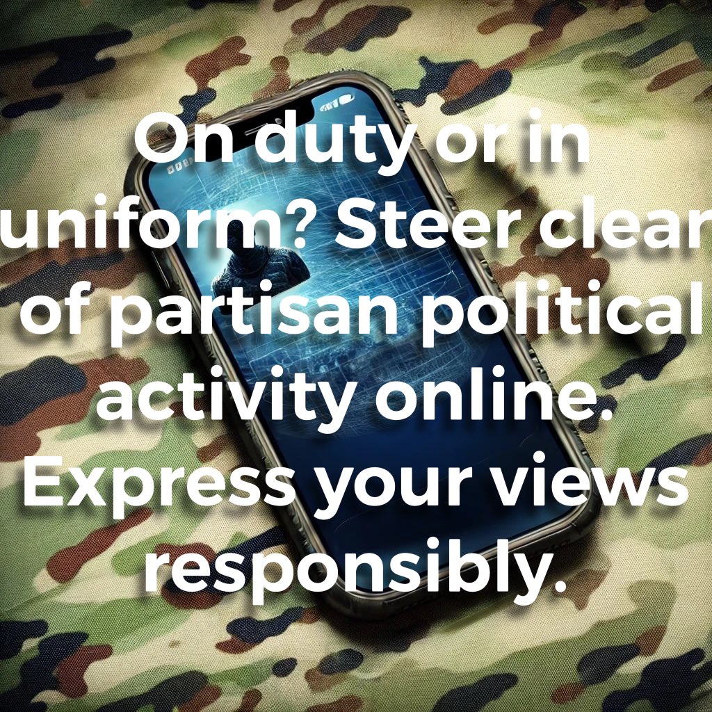 10thSG_Okinawa's tweet image. Political Activity Guidelines
🚫 On duty or in uniform? Steer clear of partisan political activity online. Express your views responsibly. #HatchAct #PoliticalGuidelines #10thSupportGroup