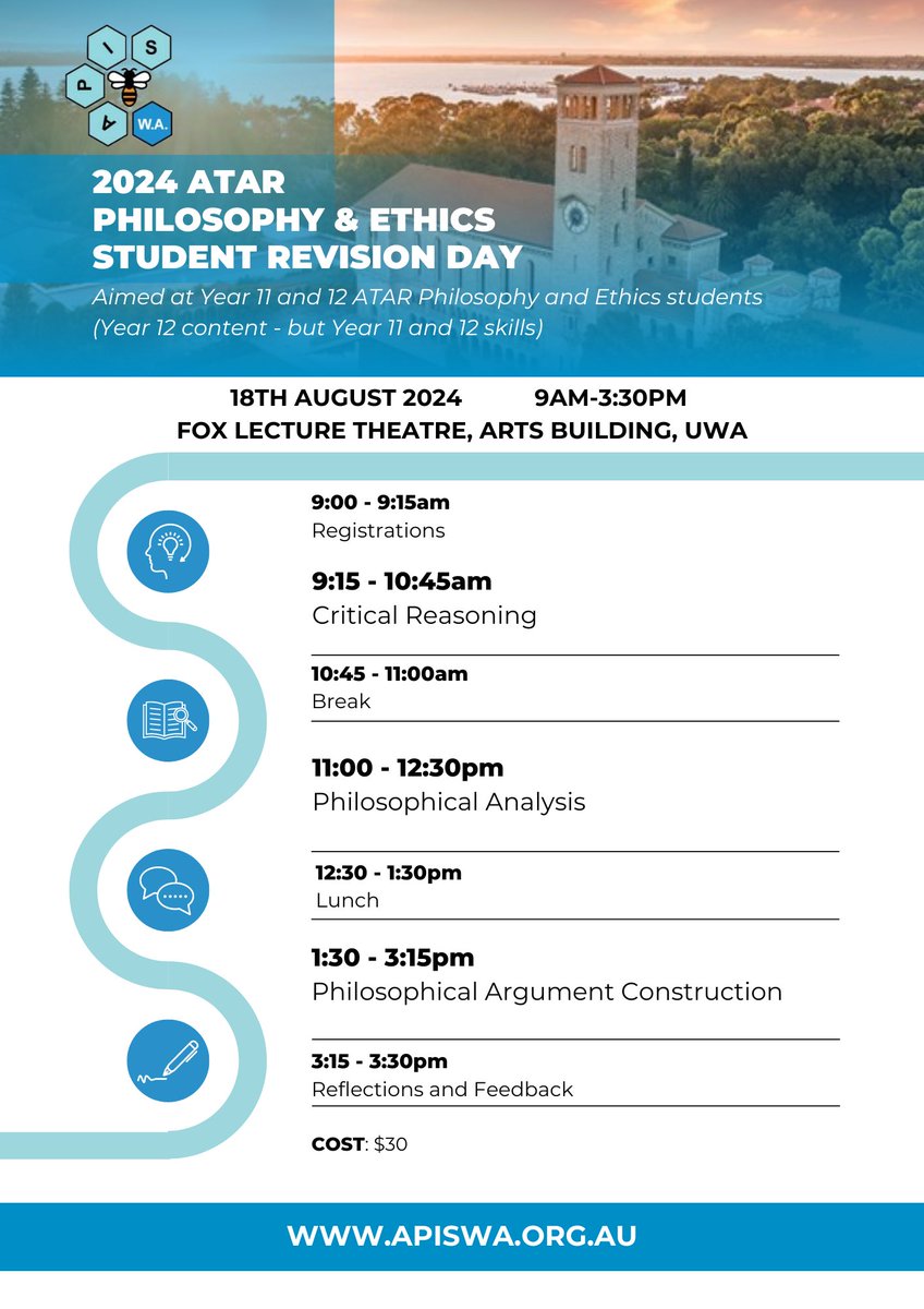 APIS - Association for Philosophy in Schools inc. (@apisinc) on Twitter photo This a fantastic opportunity to give yourself that crucial edge in the ATAR Philosophy & Ethics exam. Hear from prestigious UWA Academics & experienced teachers on how best to study, understand, & apply your knowledge in the WACE exams! Register now @ apiswa.org.au/workshops This a fantastic opportunity to give yourself that crucial edge in the ATAR Philosophy & Ethics exam. Hear from prestigious UWA Academics & experienced teachers on how best to study, understand, & apply your knowledge in the WACE exams! Register now @ apiswa.org.au/workshops