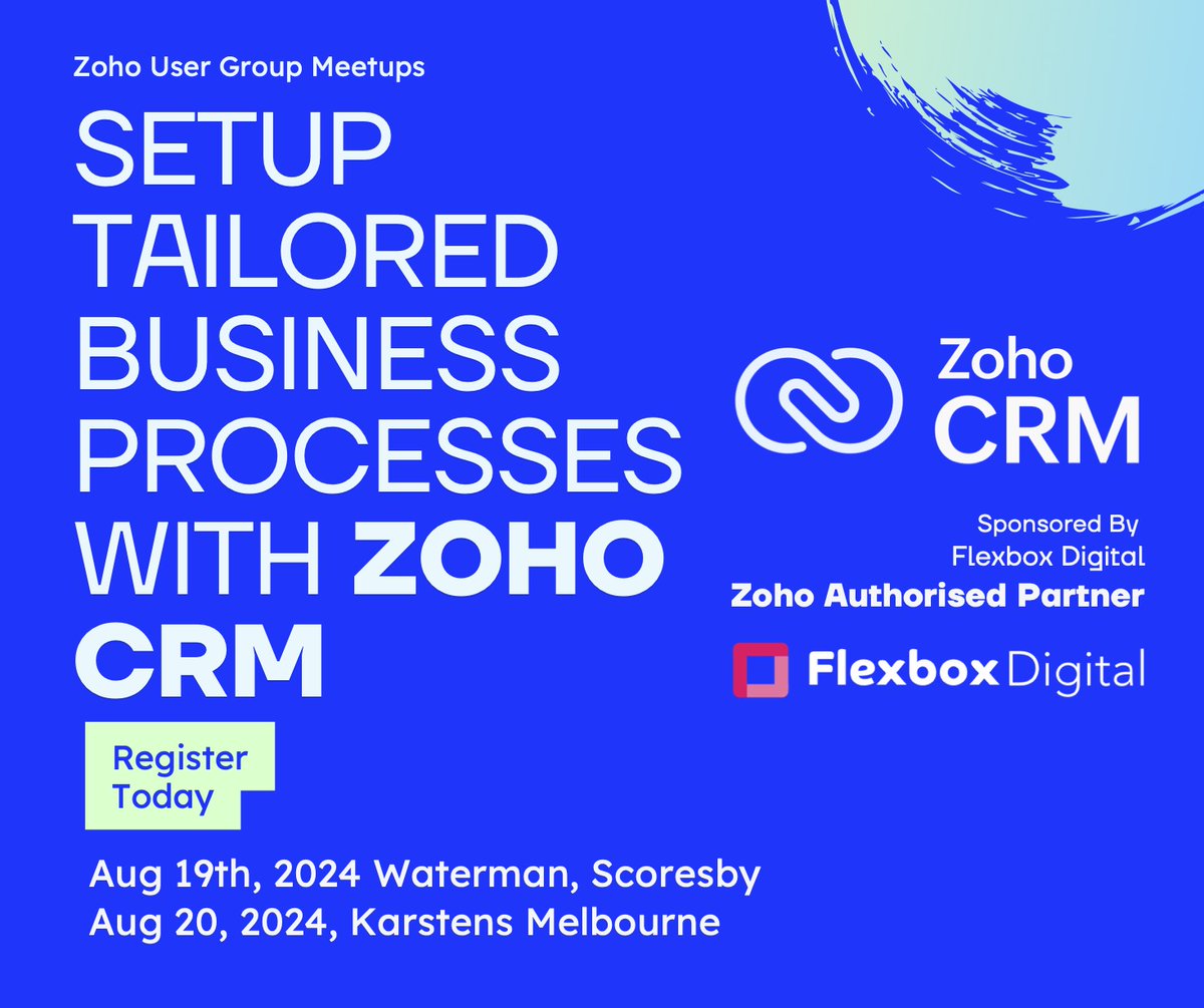FlexboxD's tweet photo. Flexbox Digital is delighted to announce that we will be a Gold sponsor of the upcoming Melbourne #Zoho User Group (ZUG) Meetup. For the first time ever, ZUG is happening in two locations: Melbourne CBD &amp; Waterman Scoresby. 

Register Today ! https://t.co/U0OeKY4TdK https://t.co/l5uOec5UMW