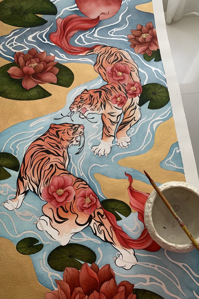 The Duel 🐅 🤺 Watercolor + Ink 𖦹