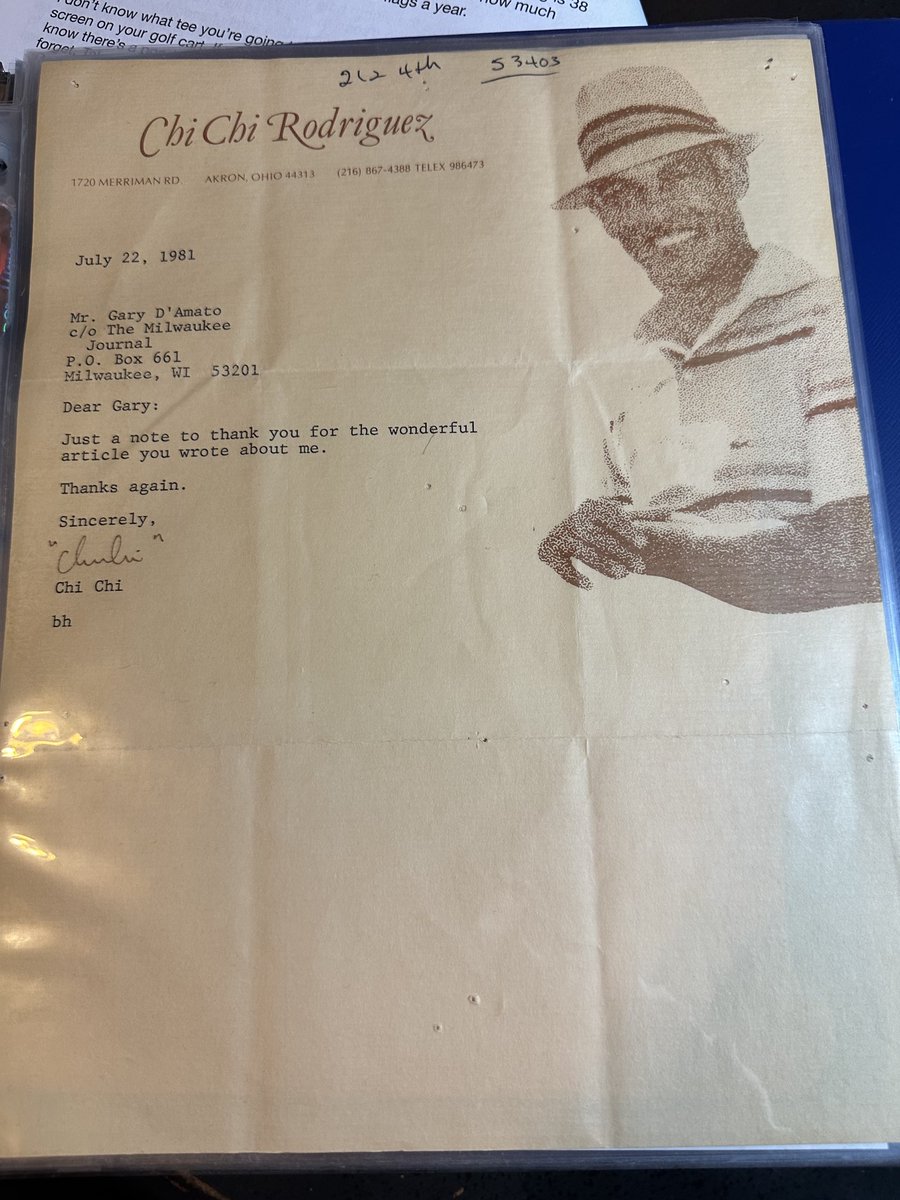 garydamatogolf's tweet image. How classy was the great Chi Chi Rodriguez? Here’s the letter he sent me after I wrote about him way back when. Not many pro athletes take the time to do that.