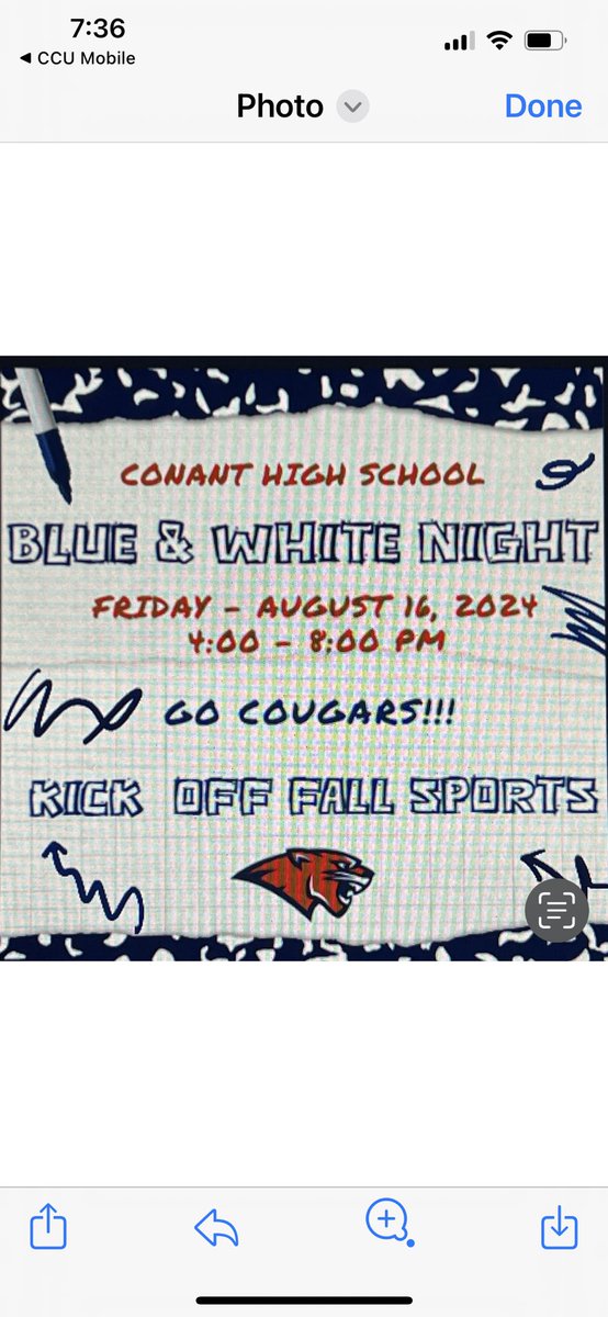 Friday Funday!! Athletes will have open practice or mini scrimmages as a preview for fans! Also mandatory parent meeting for all fall athletes at 6:30pm in the gym. See you there Cougars! 🎉💙🏈⚽️🎾🏐🏊🏼‍♀️🏃🏻‍♀️🏃🏽🐾 <a href="/conantathletics/">Conant Athletics</a> <a href="/Conant_Boosters/">Conant HS Boosters</a>