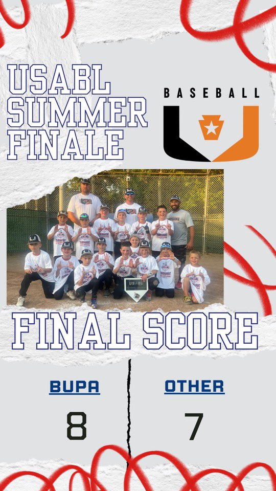 Baseball UPa 8U Orange wins the championship at USABL. Complete  team effort at the plate and in the field!  Great outing on the mound by Anthony Grando and Roo Gerheart to come in and close the game 🙌
#teambaseball
#local570
#ufam