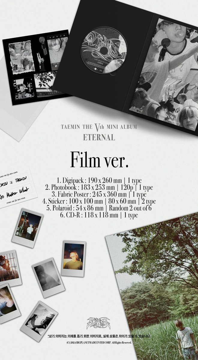 [#태민] 📢

태민 The 5th Mini Album ‘ETERNAL’ 예약 판매 안내 (Film ver.)

📍 예약 판매 기간 : 2024. 07. 29. 2PM (KST) ~

🔗 channel.frommyarti.com/notices/taemin…

#TAEMIN 
#ETERNAL 
#BPM #BigPlanetMade