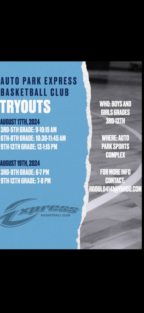 ExpressBB_Club's tweet image. 🚨🚨🚨We are SIX days away from tryouts!  We hope to see many of you on Saturday at Auto Park Sports Complex!
