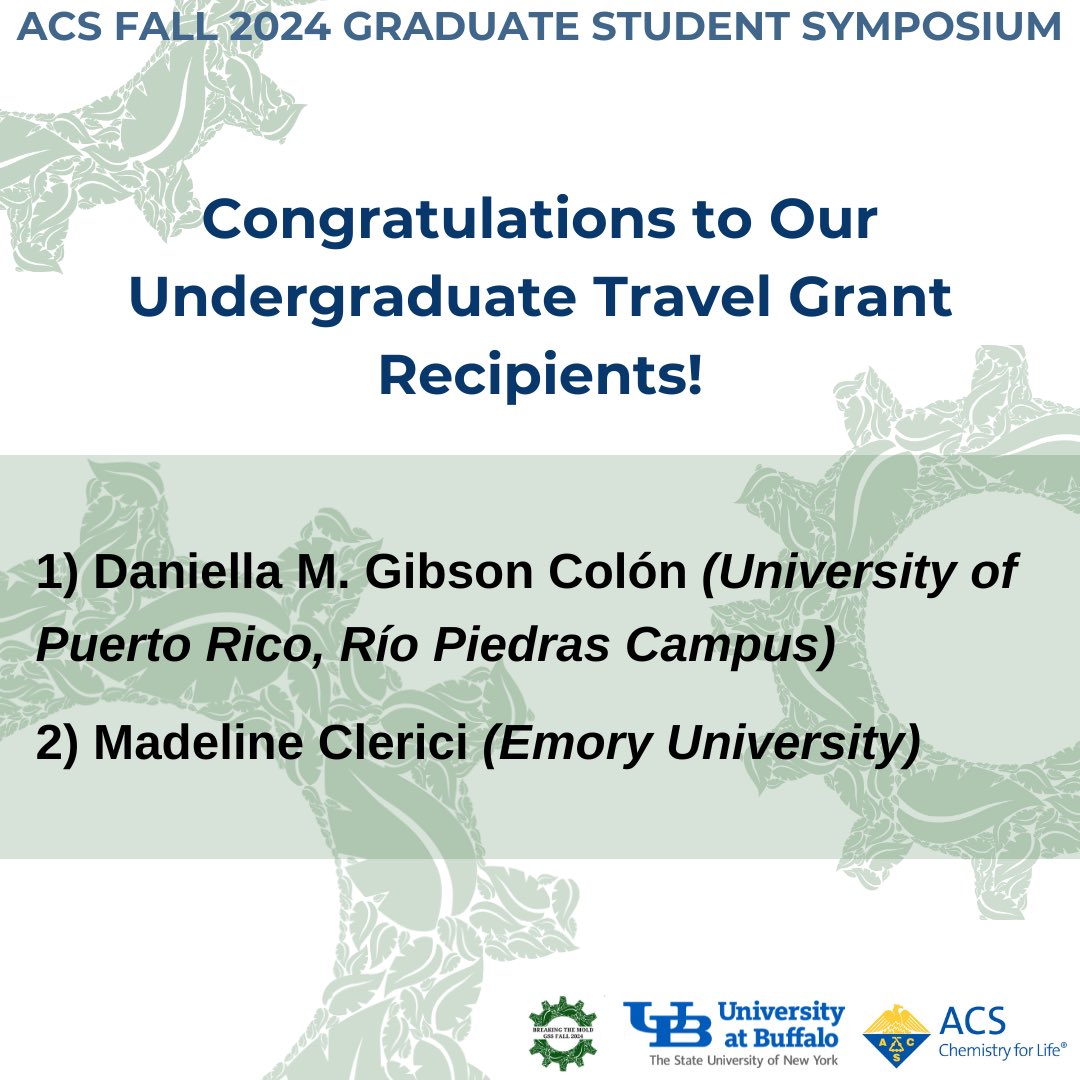 🎉 Excited to announce the recipients of the Undergraduate Travel Grants for #ACSFall2024! 🌱🔬
Congrats to Daniella M. Gibson Colón (Univ. of Puerto Rico) &amp; Madeline Clerici (Emory Univ.) for their commitment to advancing green and sustainable chemistry.