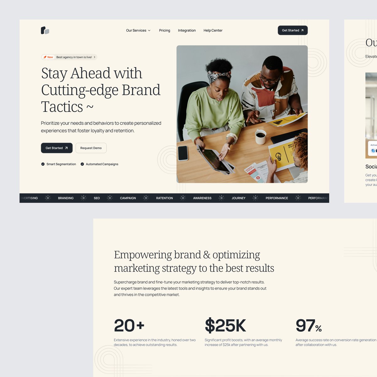 EsteenStudio's tweet photo. Cooked up a fresh landing page for a marketing team—slide through and give it a look! 👀✨

#branding #marketing #agency #ads #campaign https://t.co/kvIWcl7hTt