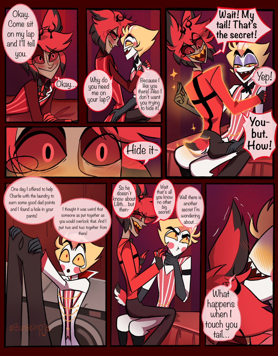 Barbieinpjs's tweet photo. Secret Keepers part 14 
Finally it’s here!!😭 there’s mild spice in this one but nothing too serious thank you for waiting!💕 #radioapple #appleradio #alastor #LuciferHazbinHotel #hazbinhotefanart https://t.co/c1qwaq4prD