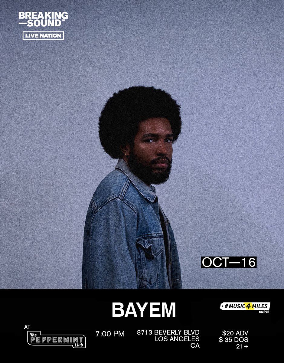 BAYEM (@iambayem) on Twitter photo thrilled to announce that my debut LA performance is happening this fall. i'll be playing <a href="/BreakingSound/">Breaking Sound</a> at <a href="/PeppermintClub_/">The Peppermint Club</a> in West Hollywood on Oct 16. if ur in LA, or plan to be there in Oct, get tix now & i can't wait to see u. much more tba very soon. linktr.ee/iambayem thrilled to announce that my debut LA performance is happening this fall. i'll be playing <a href="/BreakingSound/">Breaking Sound</a> at <a href="/PeppermintClub_/">The Peppermint Club</a> in West Hollywood on Oct 16. if ur in LA, or plan to be there in Oct, get tix now & i can't wait to see u. much more tba very soon. linktr.ee/iambayem