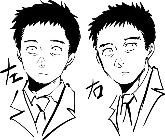 左手で描いた絵と右手で描いた絵です。ネームくらいなら両手で描く