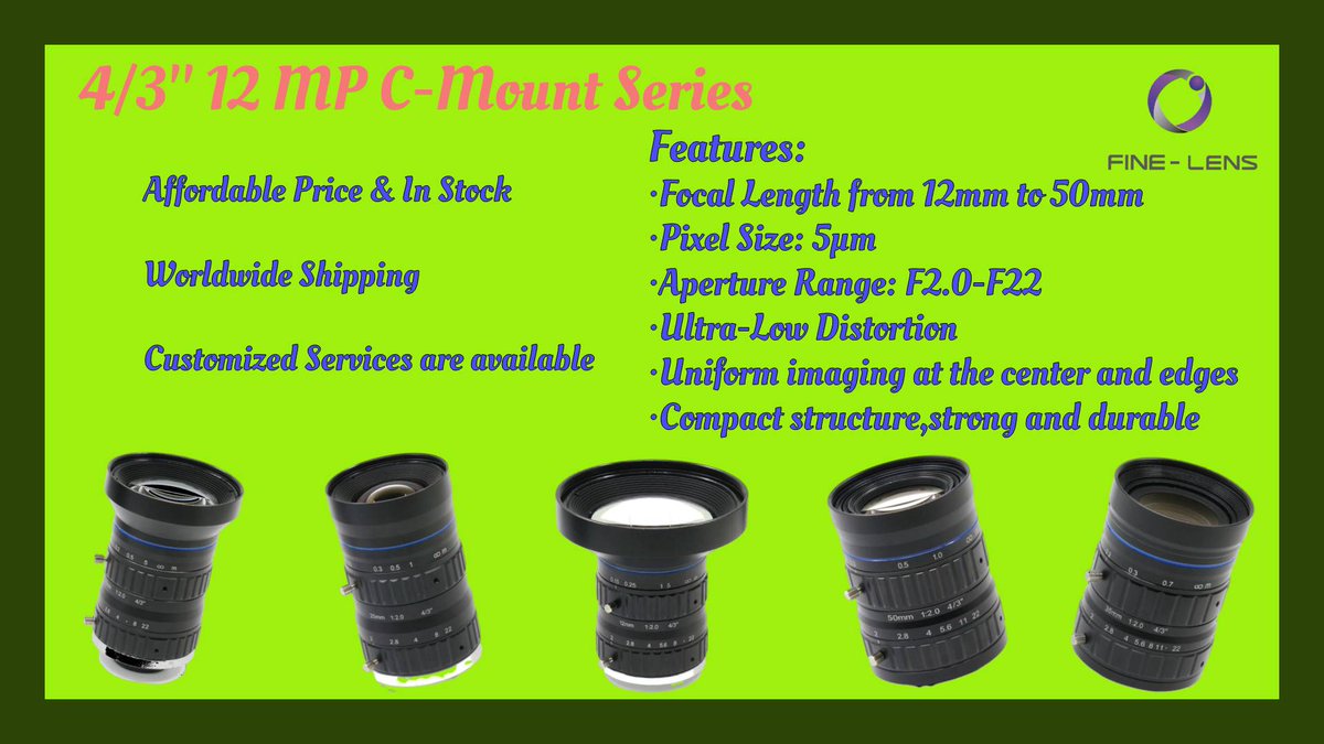 fine_lens5739's tweet photo. 👍4/3'' 12MP C-Mount Lens Series
🔥Buy More Save More
😍In stock🌻Affordable Price✈️Worldwide Shipping
🛒Contact us👉jcgd@jiachenoptical.com
#industriallens #machinevision #linescanlens #finelens #fixedlens https://t.co/6zvLqwpzD8