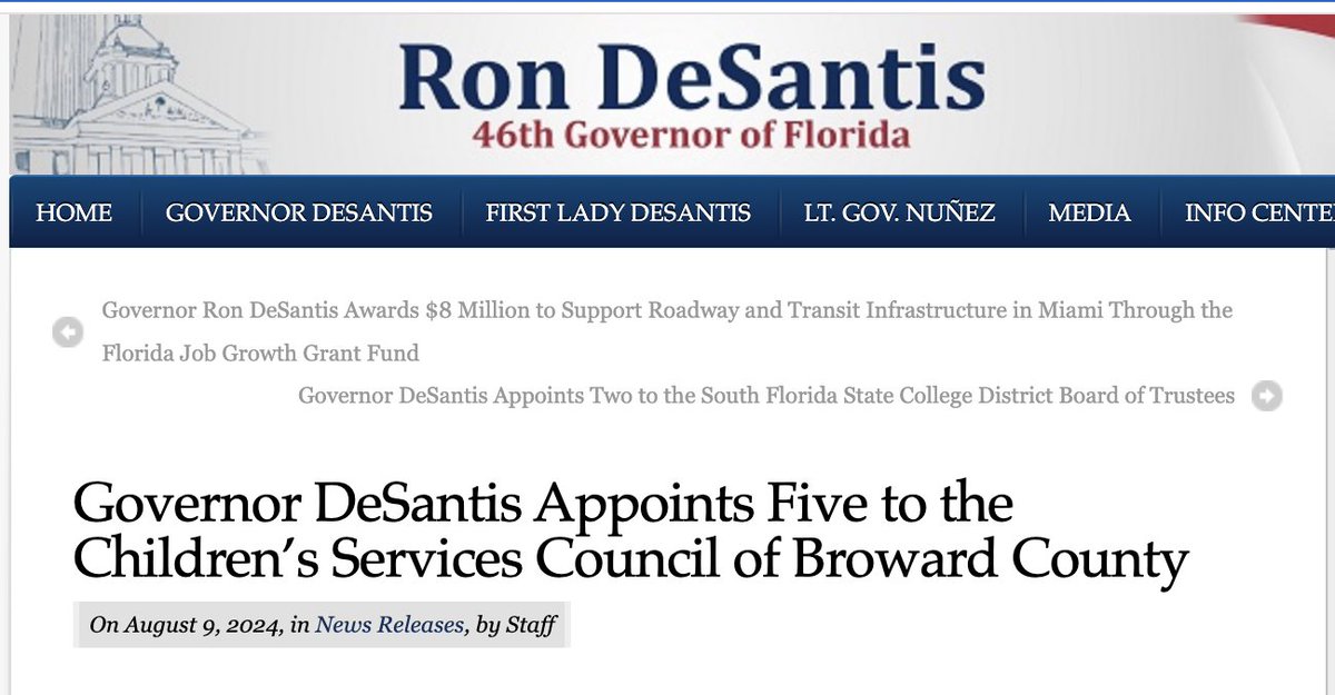 We are pleased to announce the Governor’s recent appointments to the Council, including 3 new members and 2 reappointments. These individuals bring a wealth of experience to serving the children and families of our community.

Read below for more info.
flgov.com/2024/08/09/gov…