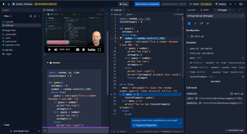 DayDayUp22's tweet photo. Today's Focus: 🔧 Replit Python Debugger – Mastering Breakpoints 🎥 Watched: "How to Use a Debugger – Tutorial" by Tech with Tim
Every day brings new knowledge and skills! 💡 Let's keep the momentum going! 🚀
#Python #JavaScript #CodeLife #TechLearning #Debugging #CodeProgress https://t.co/h11W6gmAmP