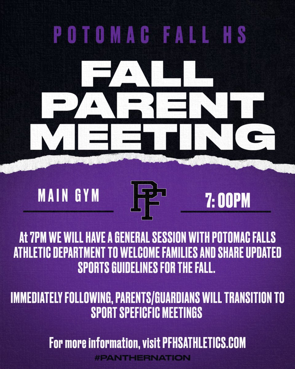 🚨 Fall Sports Parent Meeting🚨
 All fall sports parents, please plan to attend our meeting on Tuesday (8/13) at 7:00 PM in the Main Gym.