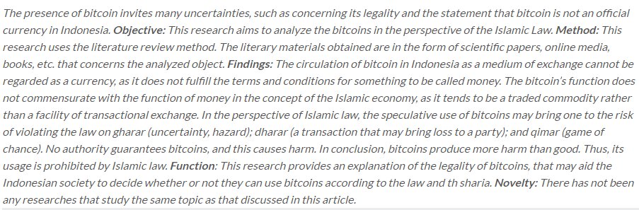 LAJ_Journal's tweet photo. Yuspin, Wardah, and Sakia Agia Salsabella. “The #Validity of #Bitcoins According to the #IslamicLaw.” Law and Justice, vol. 6, no. 2, Mar. 2022, pp. 112–28. https://t.co/3yGnT80q08, https://t.co/4rK6XDyjjT. https://t.co/OBvWJFfPnd