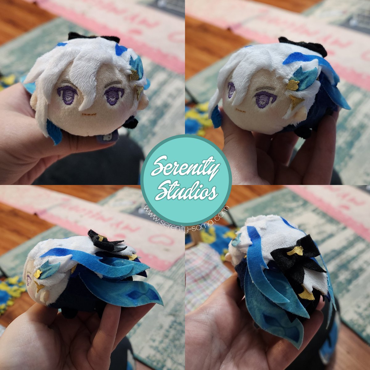 Neuvillette mini stacking plush from Genshin Impact! I took my time and made sure I got the back part of his outfit right to have his hair cover it up anyways 🥲 

Loved how he turned out though! 💕