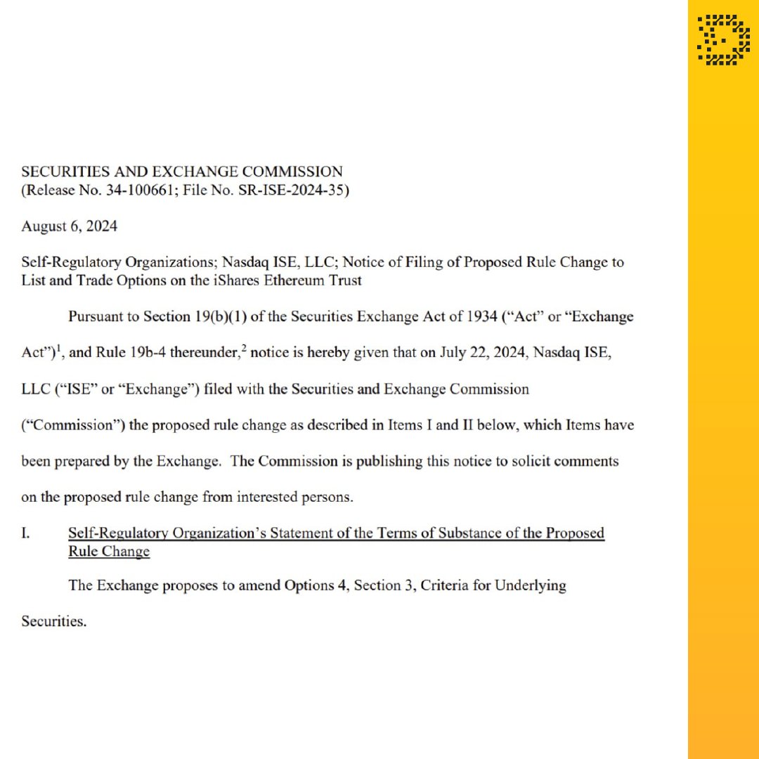 DflLatam's tweet photo. QUE HAY DE NUEVO‼️📢

BlackRock y Nasdaq han presentado una solicitud ante la SEC para lanzar opciones sobre un ETF de Ethereum al contado. 

La fecha límite de la SEC es el 9 de abril de 2025, pero también se necesita la aprobación de la OCC y la CFTC. https://t.co/ho9bWkPzwG